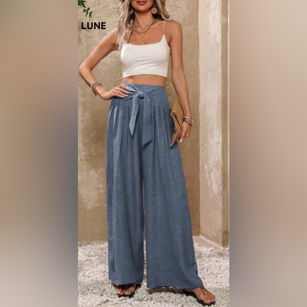 Elegant BLUE Wide-Leg casual dress palazzo Pants